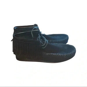 Saint Laurent Black Suede Fringe Moccasins Size 41